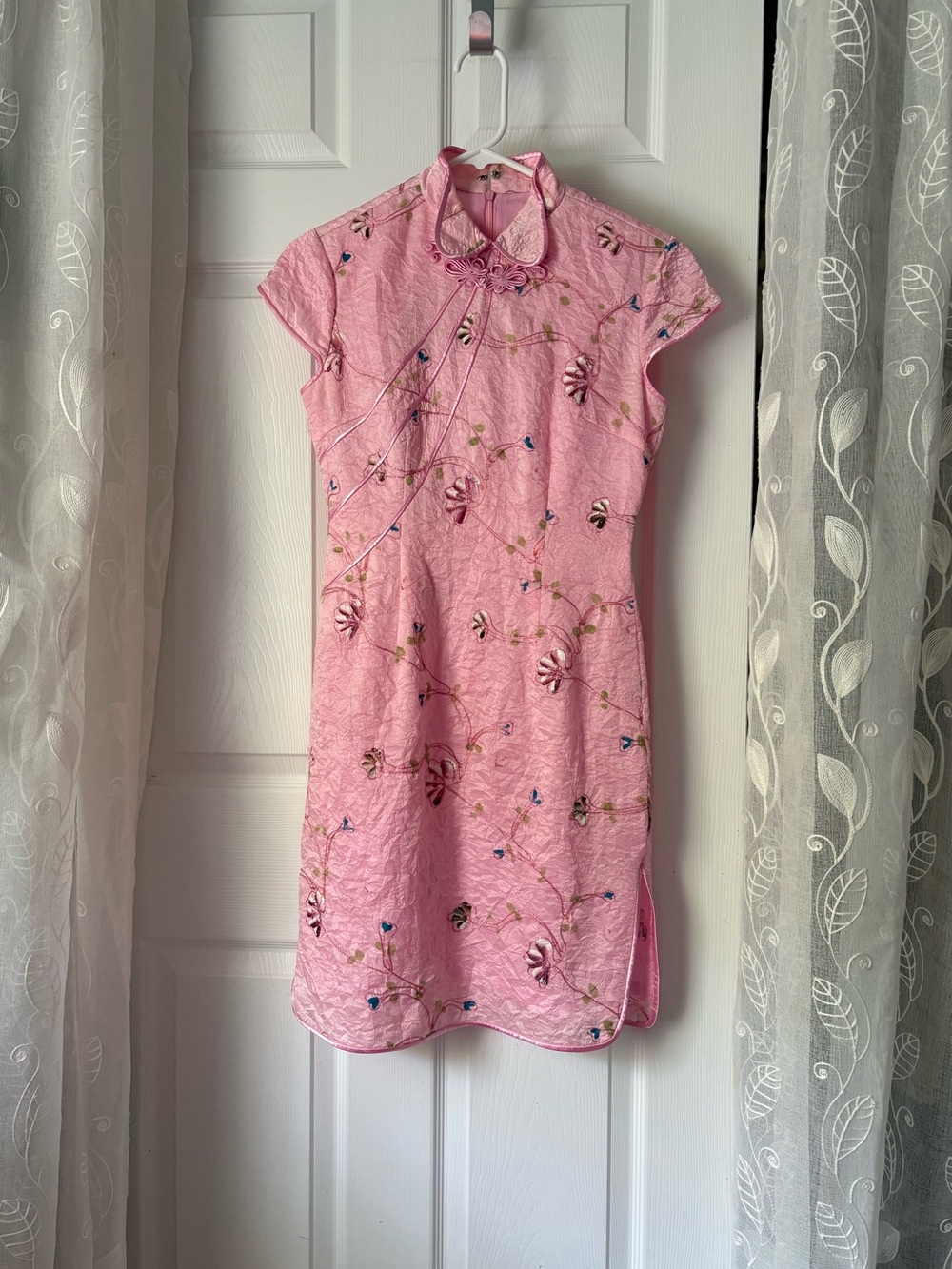 Pink Floral Cheongsam-Style Women’s Dress
